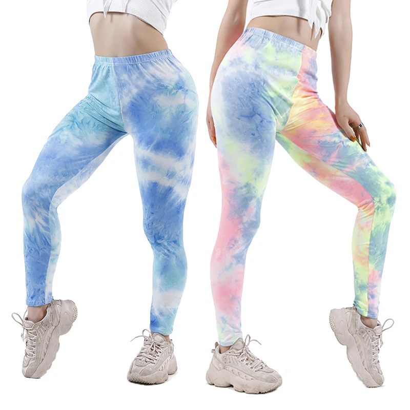 

Women Stretch High Quality Sport Yoga Casual Fitness Mid Waist Compression Tie Dye Leggings, Colorful