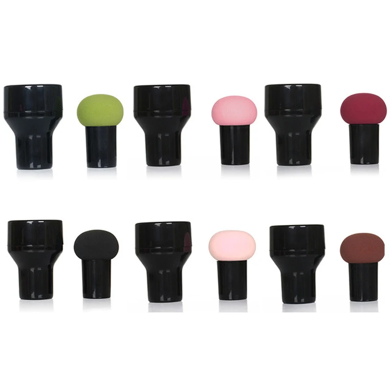 

2021 New Style Private Label Round Mushroom Head Makeup Cosmetic Sponge Long Handle Powder Puff, Pink ,matcha, purple, the egg yolk