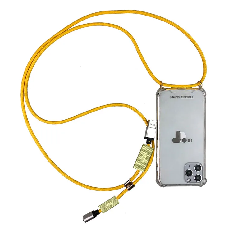 

2020 New Arrival Necklace Strap Crossbody Lanyard USB Charging Cable Clear Phone Case For iPHONE 11, Black, yellow, blue, red,rainbow