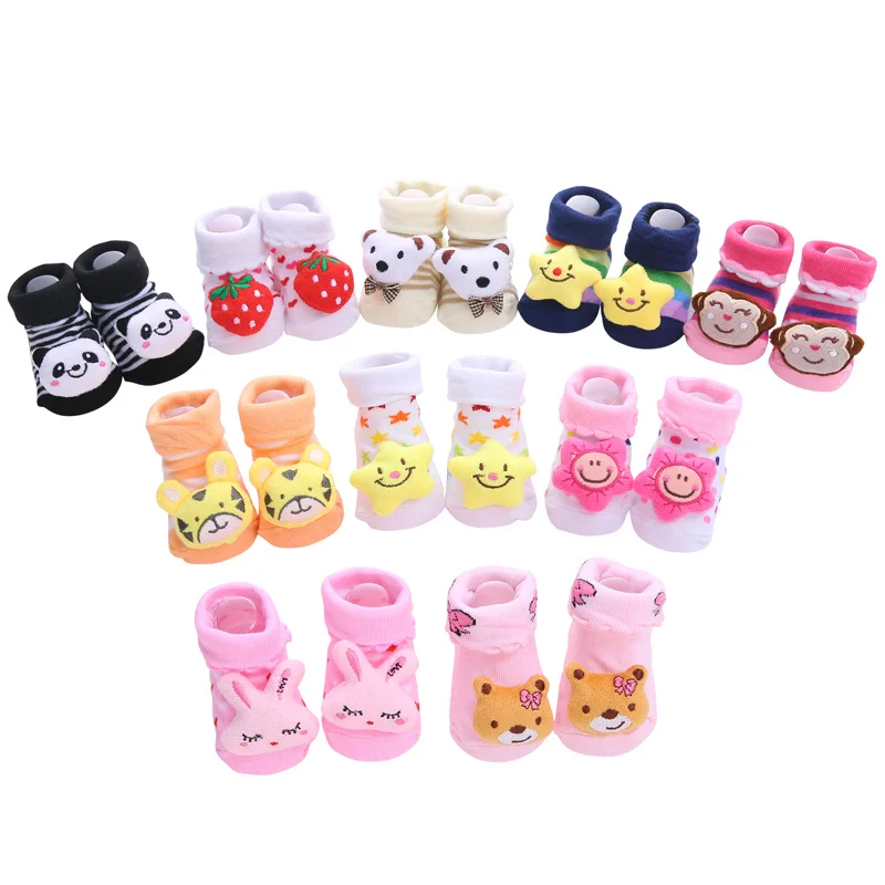 

Cotton Cartoon Non-slip Striped Cute 3d Dolls Baby Kids Toddler Floor Socks Shoes