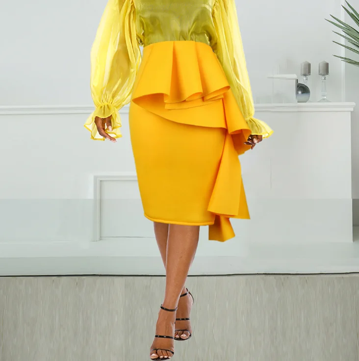 

Latest Design Yellow High Waist Ruffle Irregular Women Casual Skirts