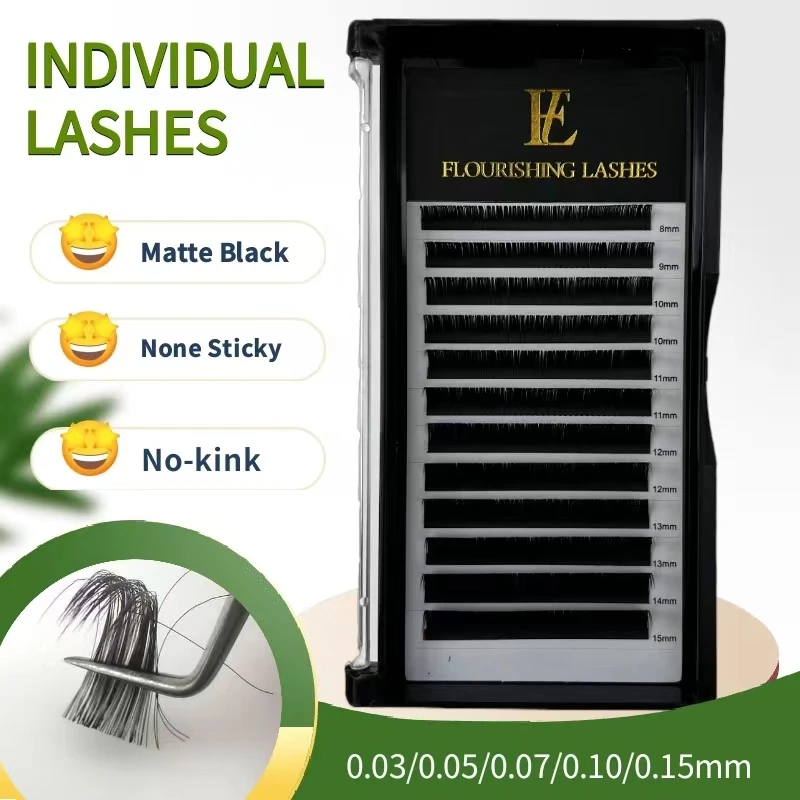 Korean PBT Fiber Classic Matte Black Cashmere Individual Lashes Handmade 0.03 0.05 0.07 0.10 Natural False Extensions Eyelashes