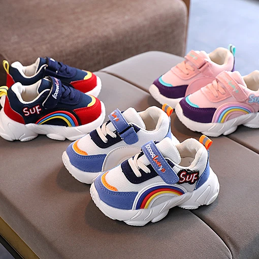 

Autumn&Spring Fashion kid's casual mesh sports shoes Clunky Sneaker for baby boys and girls, Beige/dark blue/pink