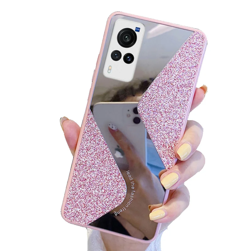 

Aesthetic Flash powder Anti Shock Mirror Combo Phone Case glitter Plastic Back Cover for iphone 12, 5 colors