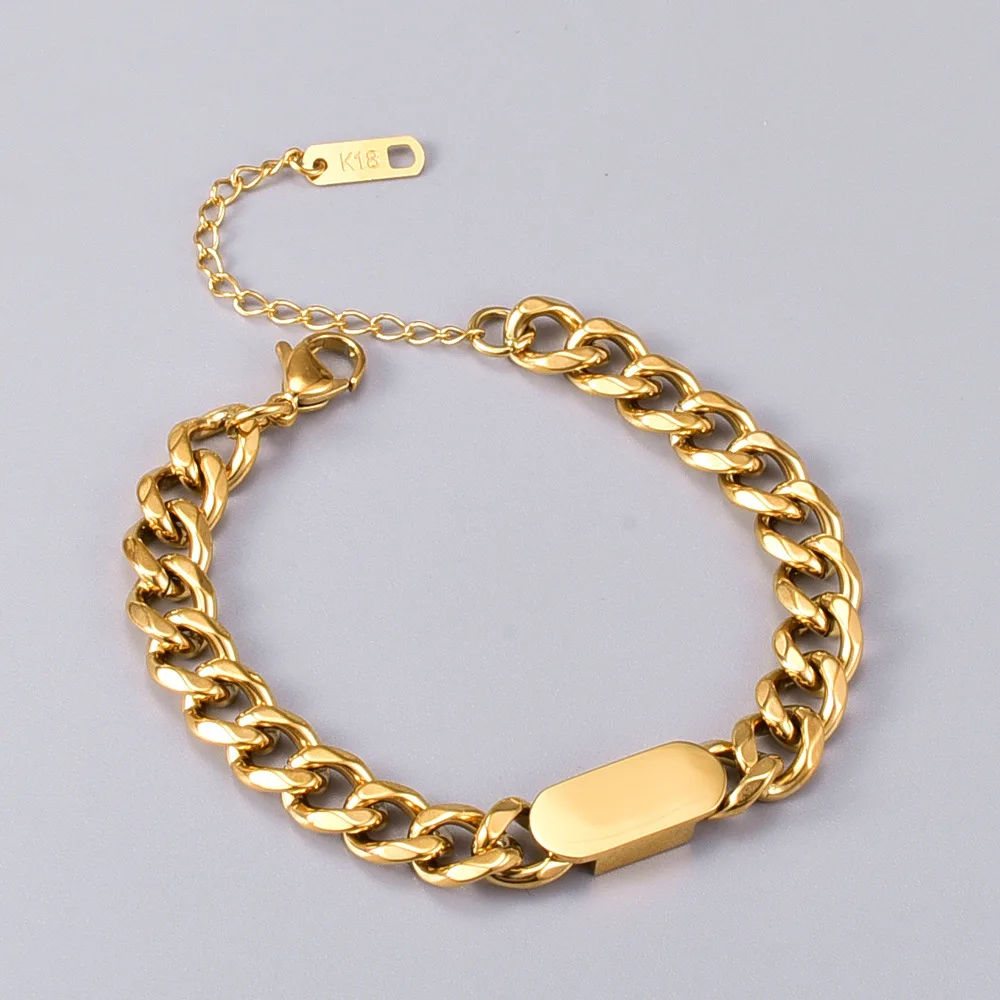 

2021 Gold Plated Stainless Steel Women Cuban Chunky Bracelet