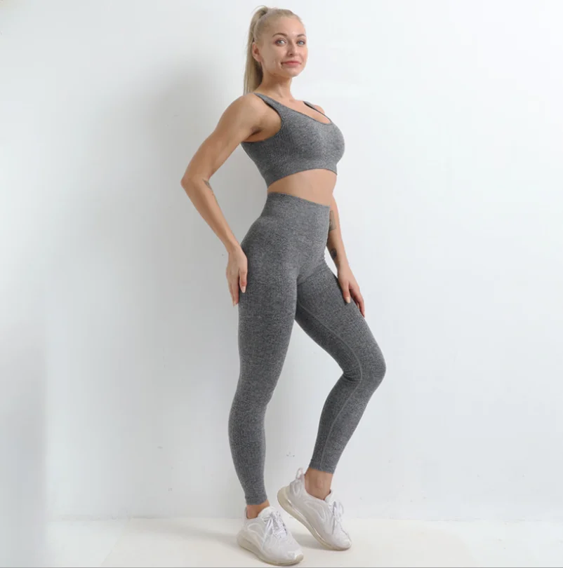 

High Performance Cotton Running Hip Lifting Seamless Quick Drying Fitness Sleeveless Solid Color Two Piece Yoga Set, As picture