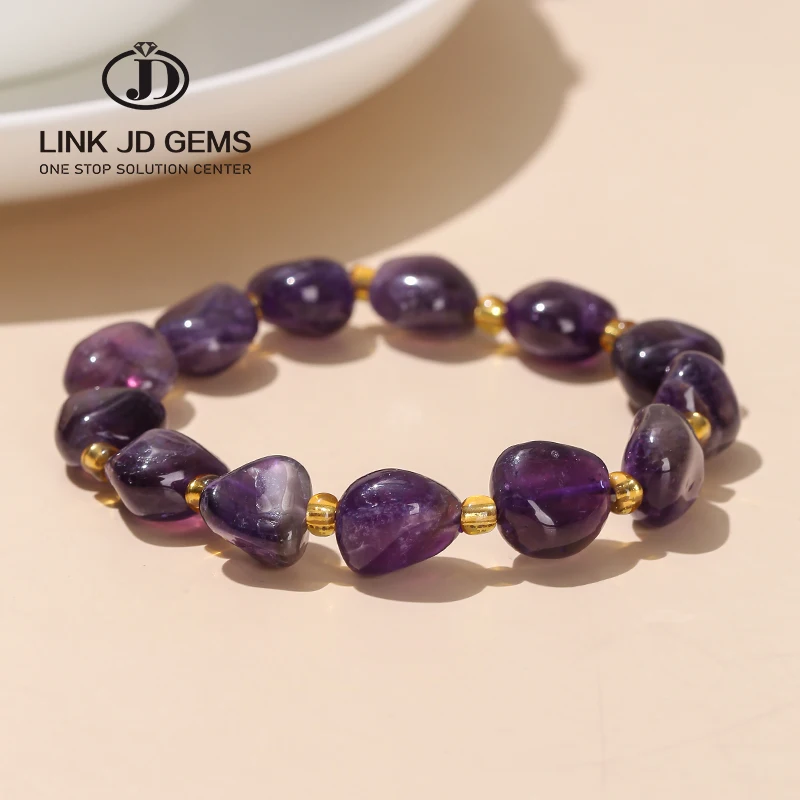 

JD Wholesale 6-8mm Premium Natural Adjustable Irregular Gravel Bracelet Dark Amethysts Irregular Bracelet for Jewelry Gift