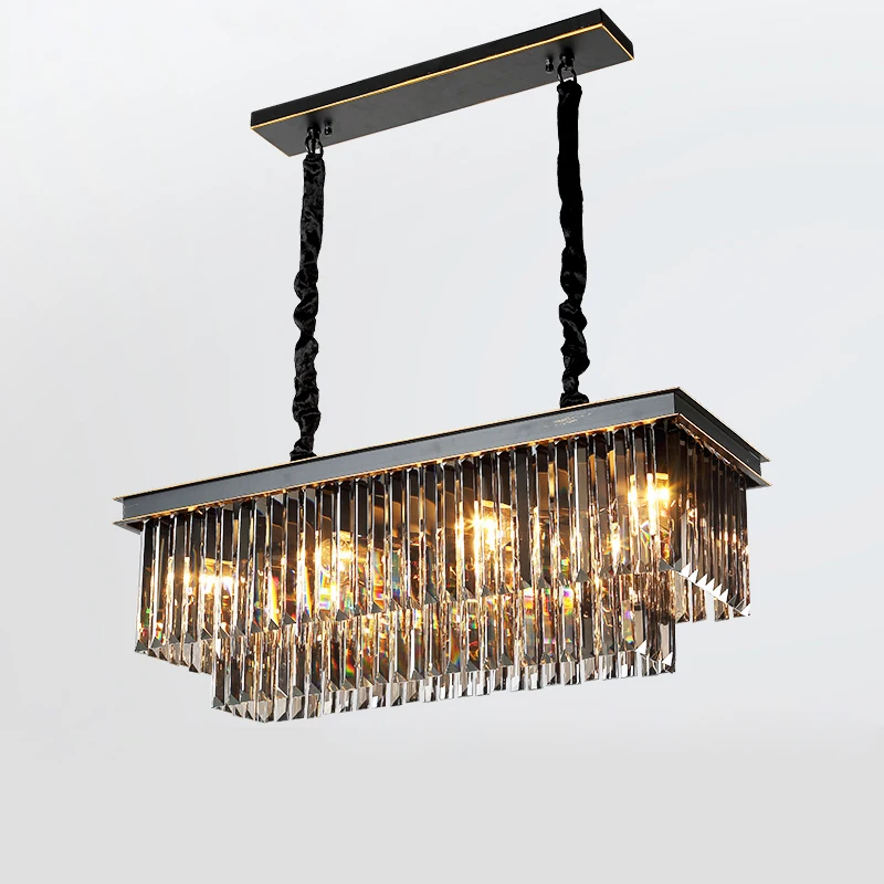 Kitchen dining rectangle pendant light home decor designers hanging lamps restaurant modern gold luxury k9 crystal chandelier