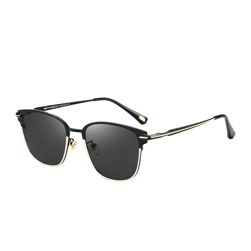 

CAPONI Unisex Fashion Square Shades Metal Exquisite Frame TAC Polarized Lens Cat Eye Sunglasses for Men and Women Black CN;ZHE