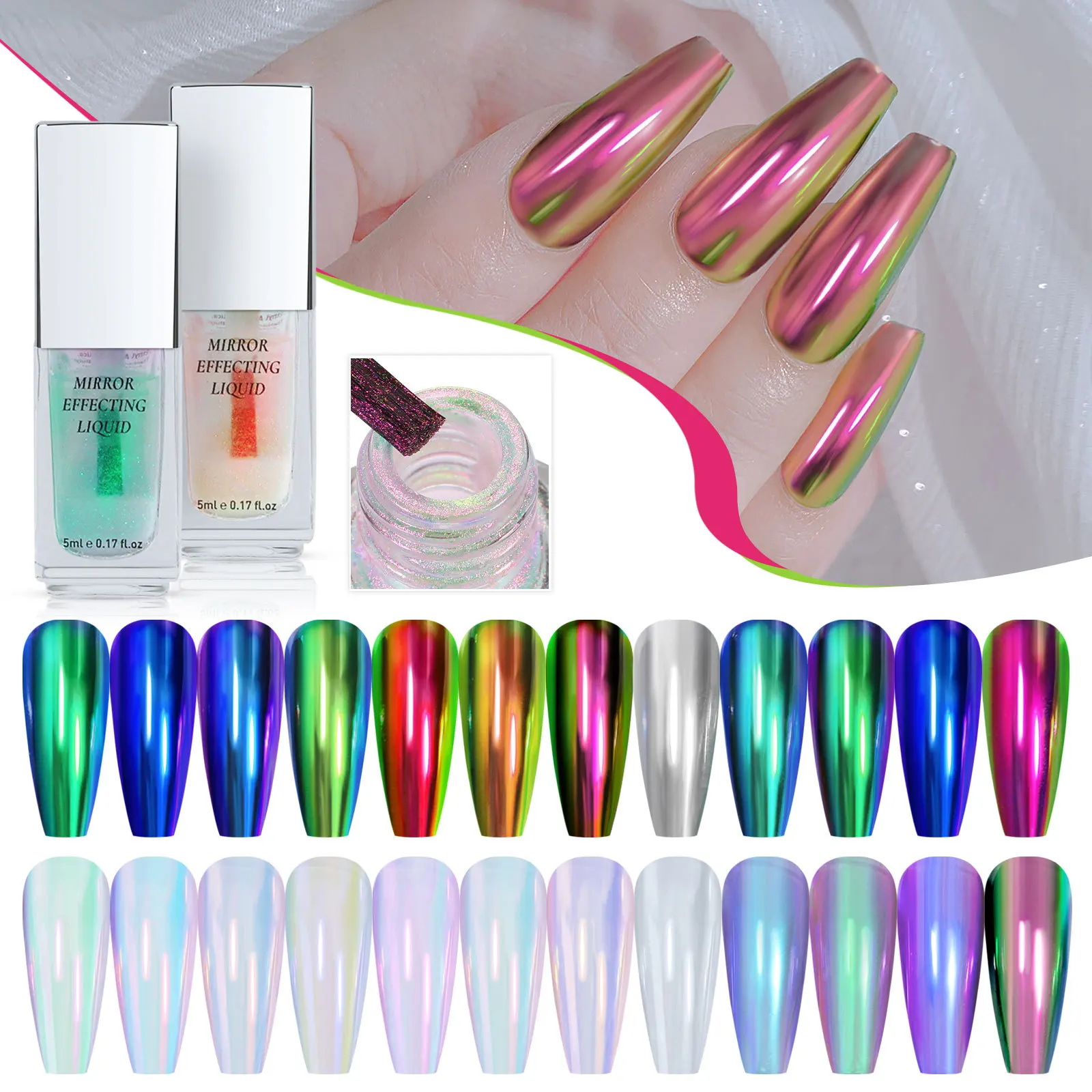 

Wholesale 2023 New Trend Private Label Aurora Mirror Effecting Nail Liquid Magic Chrome Nails Mirror Powder