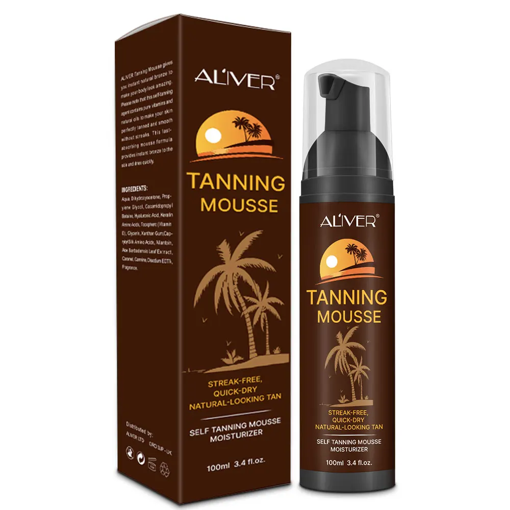 

ALIVER Natural Bronzer Waterproof Sunless Spray Tanner Lotion Self Tan Tanning Mousse Private Label Fake Tan Foam Mousse
