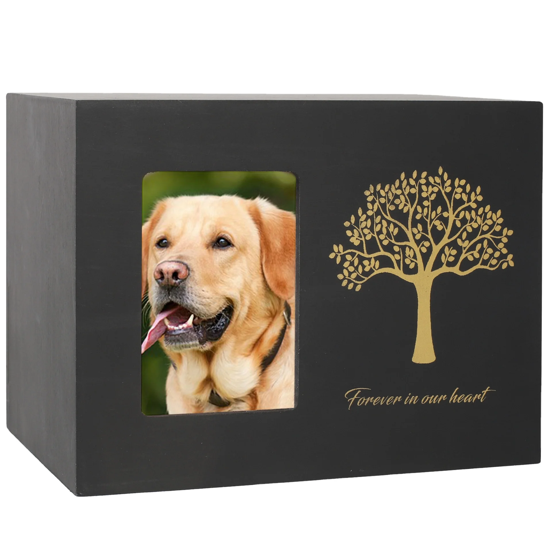 

Black Tree of Life Pet Memorial Keepsake Wooden Lettering Memory Urn With Photo Frame Dog Funeral Box Urn