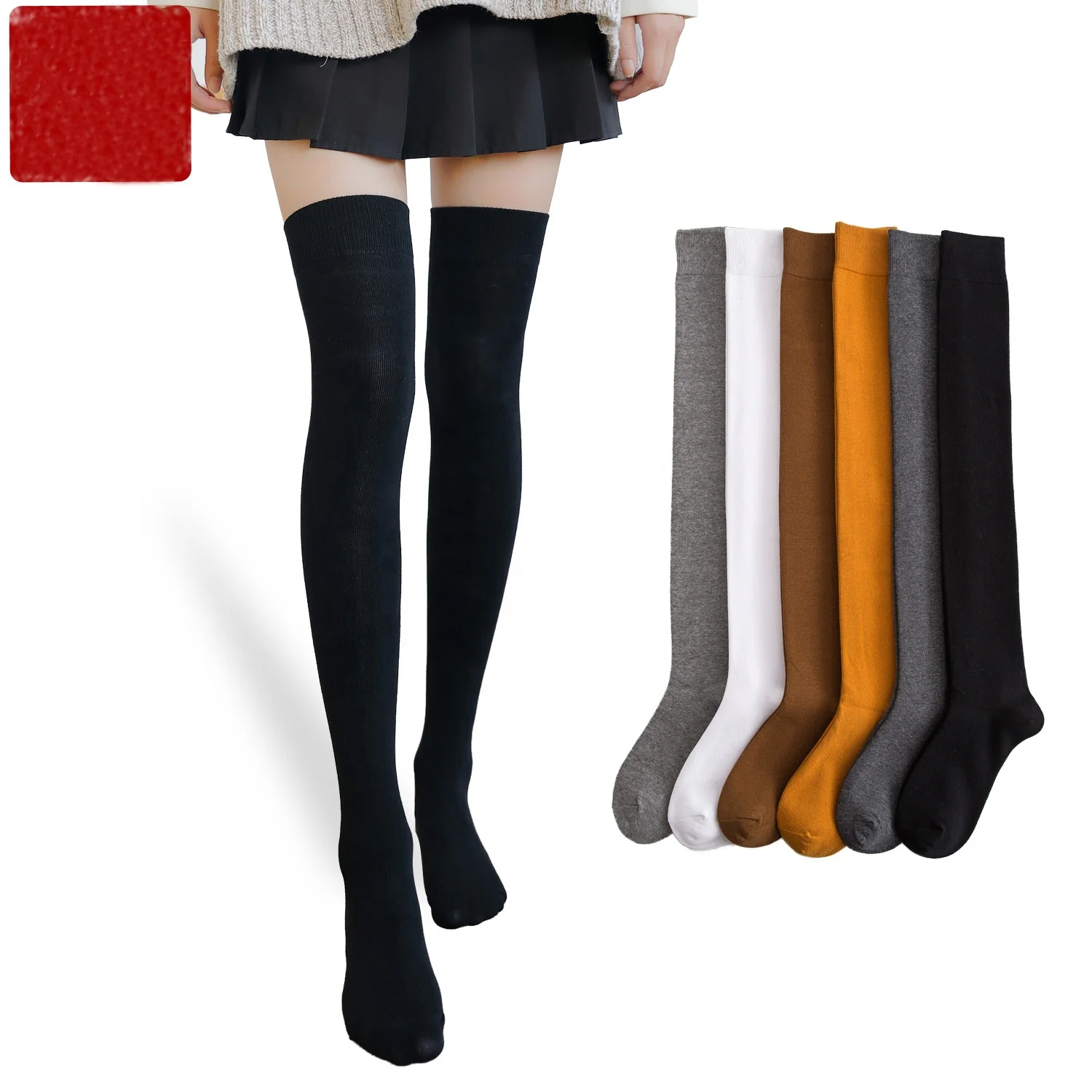 

Ins style 5 colors fashion solid knitted woman long thigh over knee high thick warm socks, Custom color