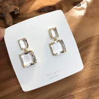 

2020 Korean New Design Fashion Jewelry Double Square Earrings Luxury Transparent Glass Crystal Party Earrings for women gift