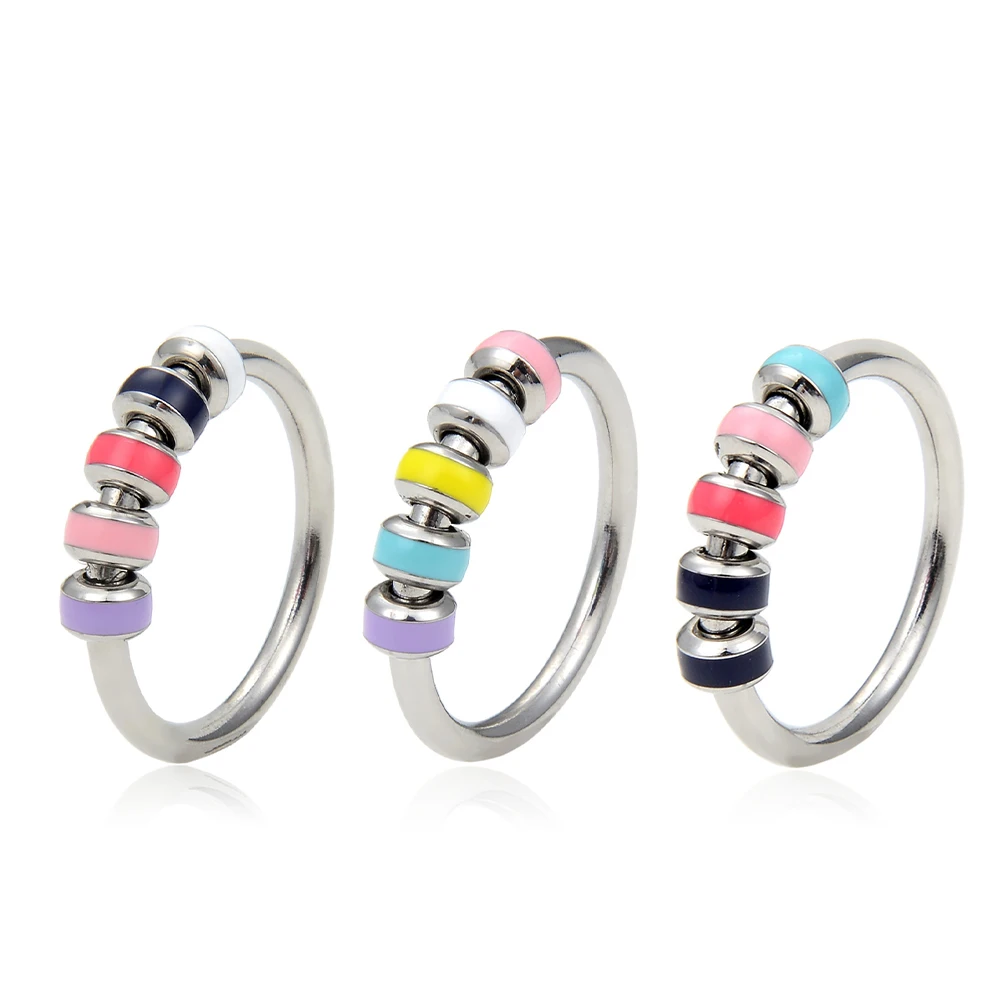 

Energinox Non Tarnish Jewelry Anti Anxiety Stainless Steel Colorful Bead Spin Ring