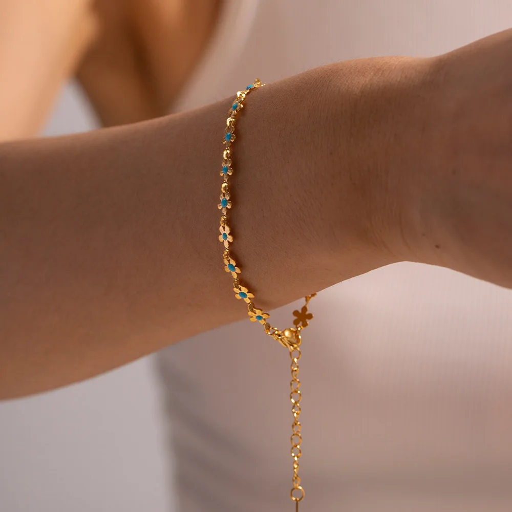 

Fashion Jewelry Gold Plated Stainless Steel Drop Flower Shape Women Jewelry bracelets