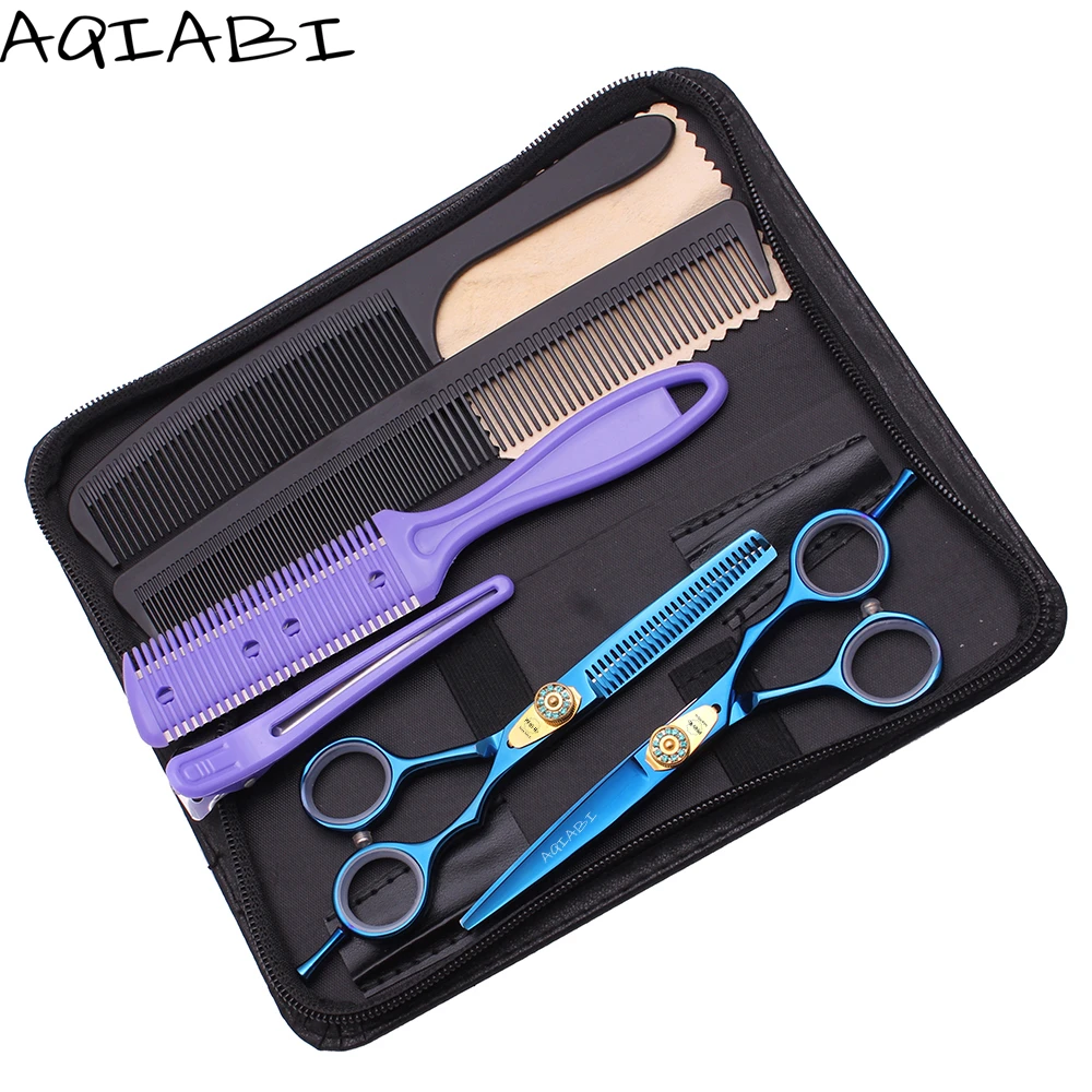 

Haircut Set 5.5" 6'' AQIABI JP Stainless Hair Cutting Scissors Thinning Shears Professional Shears Blue A1020