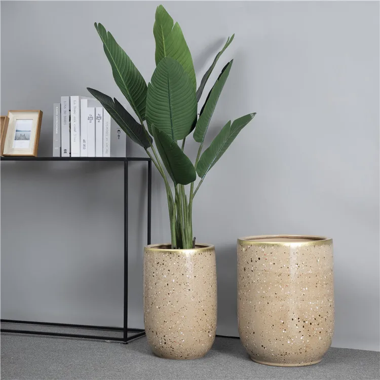 

Selected quality Khaki spotted glaze large modern style outdoor flower pots and planters