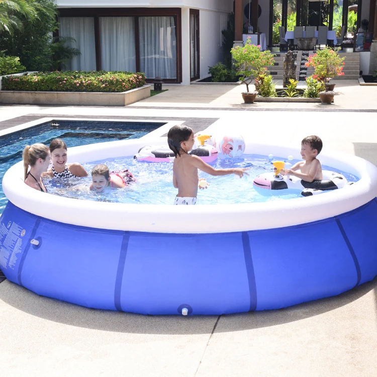 

Children adult family outdoor large foldable wear-resistant environmental plastic round support inflatable swimming pool, Blue+light blue