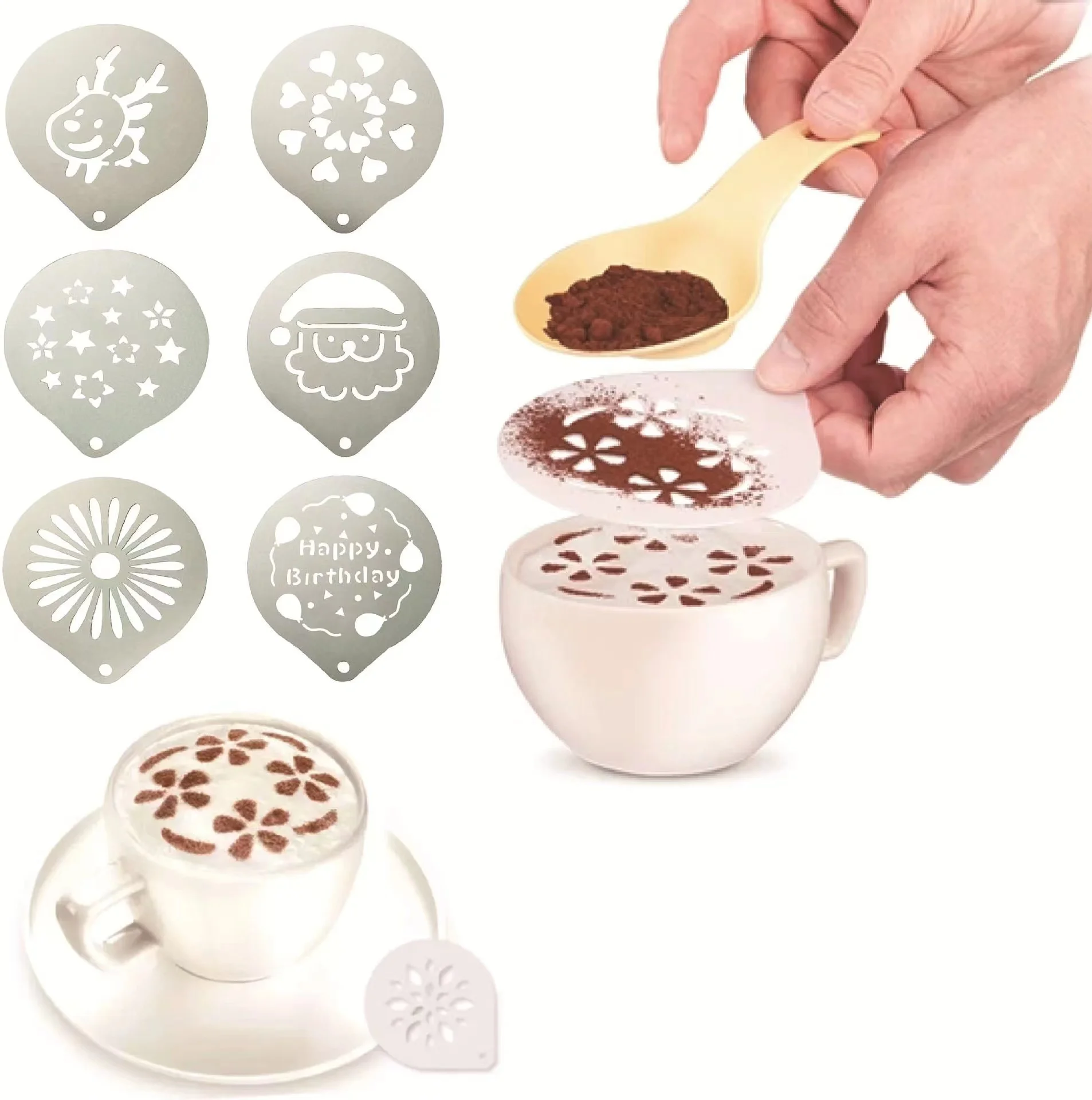 

Wholesale Oatmeal Cappuccino Hot Chocolate Stainless Steel Barista Coffee Decorating Stencils Latte Art Stencil Coffee