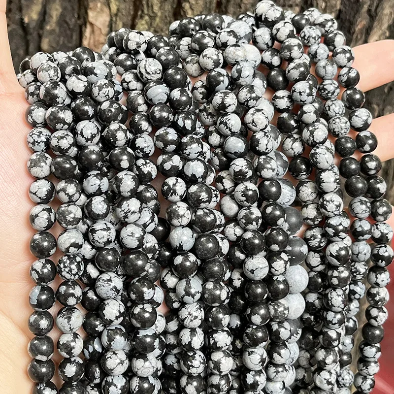 

JC crystal wholesale natural snowflake stone beads for bracelet 4mm 6mm 8mm 10mm Snowflake Obsidian Gemstone Loose Beads