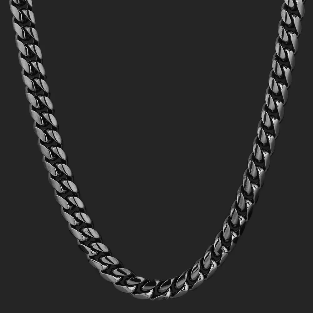 

KRKC 10mm Black Gold Plated Miami Stainless Steel Curb Cuban Link Chain