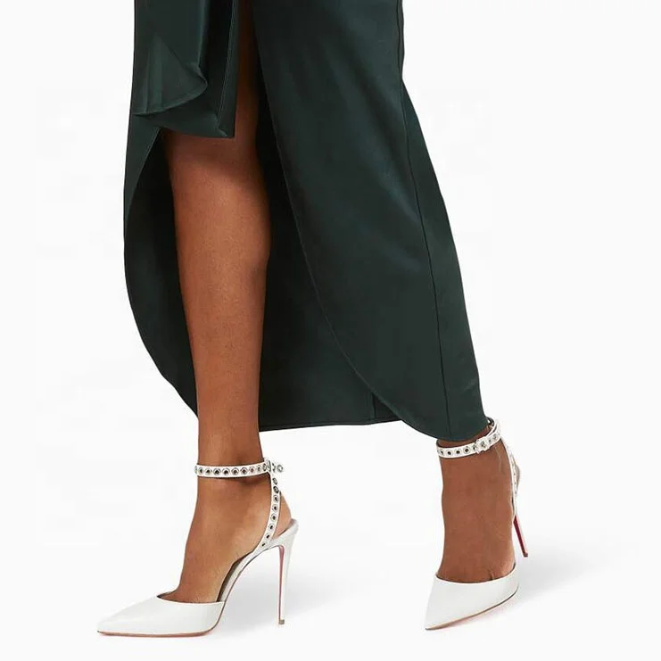 

Classic Design Pointed Toe Stiletto Heel Women's Pumps Shoes Ankle Buckle Strap High Heeled Dress Shoes White Color Sexy Heels