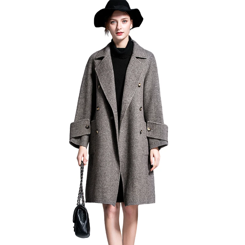 

Winter fashion double breasted warm loose woolen winter coat women's overcoat slim long casual cashmere Coat