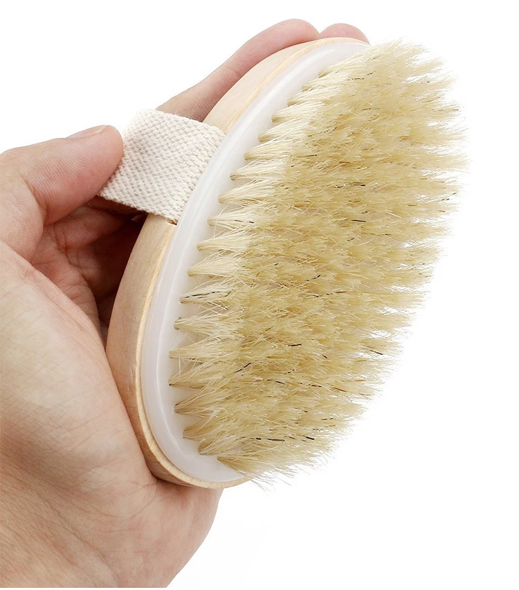

Dry Body Soft Natural Bristle Brush Wooden Handle Bath Shower Brush, Natural color
