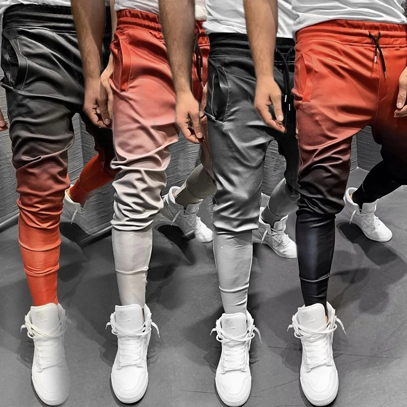 

New Fall Men's Fitness Sports Pants 3D Gradient Slim Stretch Pants