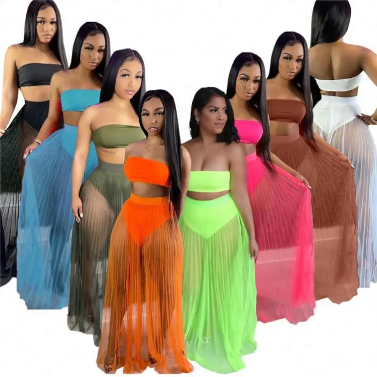 

TINA Mesh See Through Strapless set di due pezzi Two Piece Set Women Clothing 2 Piece Skirt Set