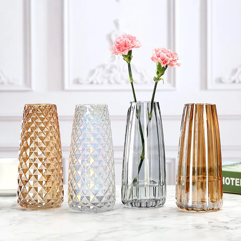 

Supplier Popular Cheap Nordic Crystal Colored Diamond Decorative Flower Vase Glass for Home Wedding, Customized color