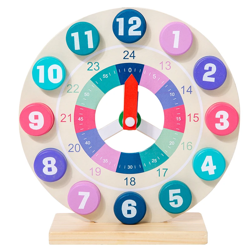 

Early Education Wooden Time Learning Color Game Clock Teaching Aids Wooden Clock Early education alarm clock Toy