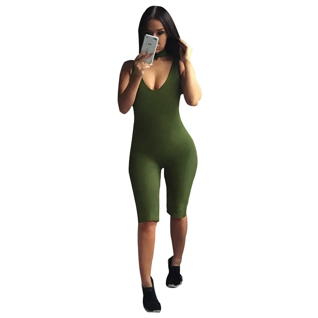 

Wangmu Summer jumpsuit 2021 tight-fitting solid color jumpsuit summer women's deep V-neck jumpsuit BK483