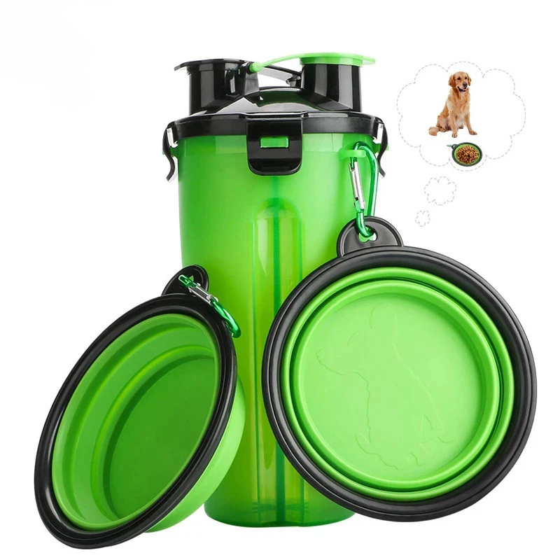 

Dog 2 in 1 Bottle Pet Feeder Dog Water Bottle Collapsible Folding Bowl Travel Outdoor Food Water Storage For Cat Dog, Multi color