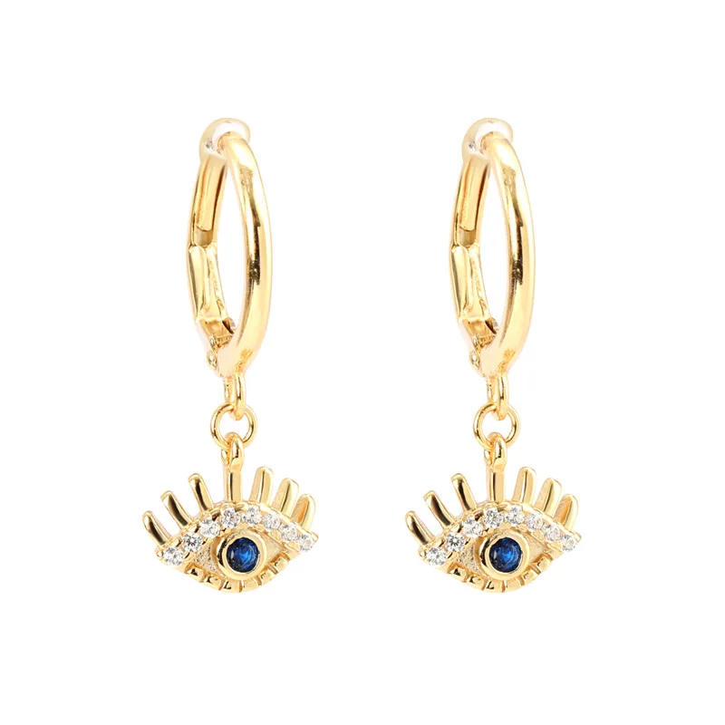 

Daidan Gold Plated Earrings 18K 925 Zircon Women Faahion Evil Eye Drop Silver Hoop Earrings