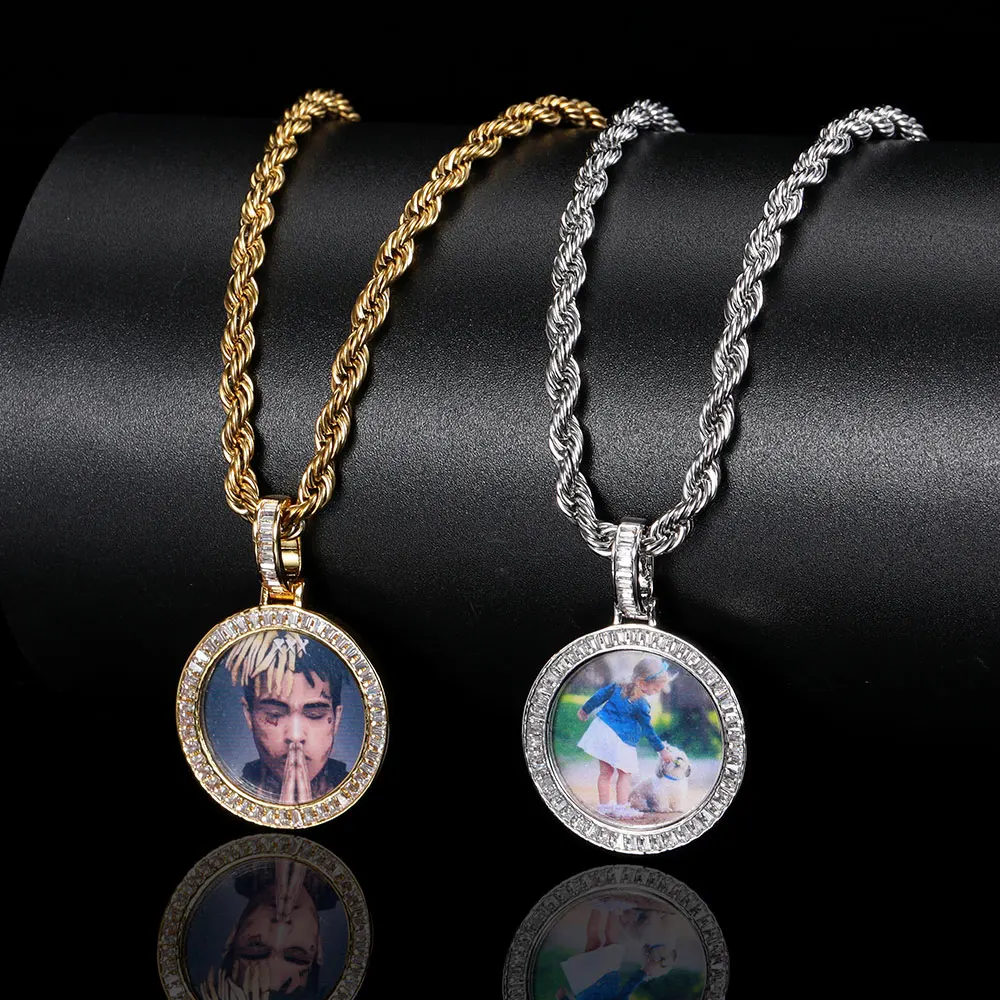 

Iced Out Diamond Childrens Necklace Memory Photo Pendant Hip Hop Kids Necklace, Gold/platinum color