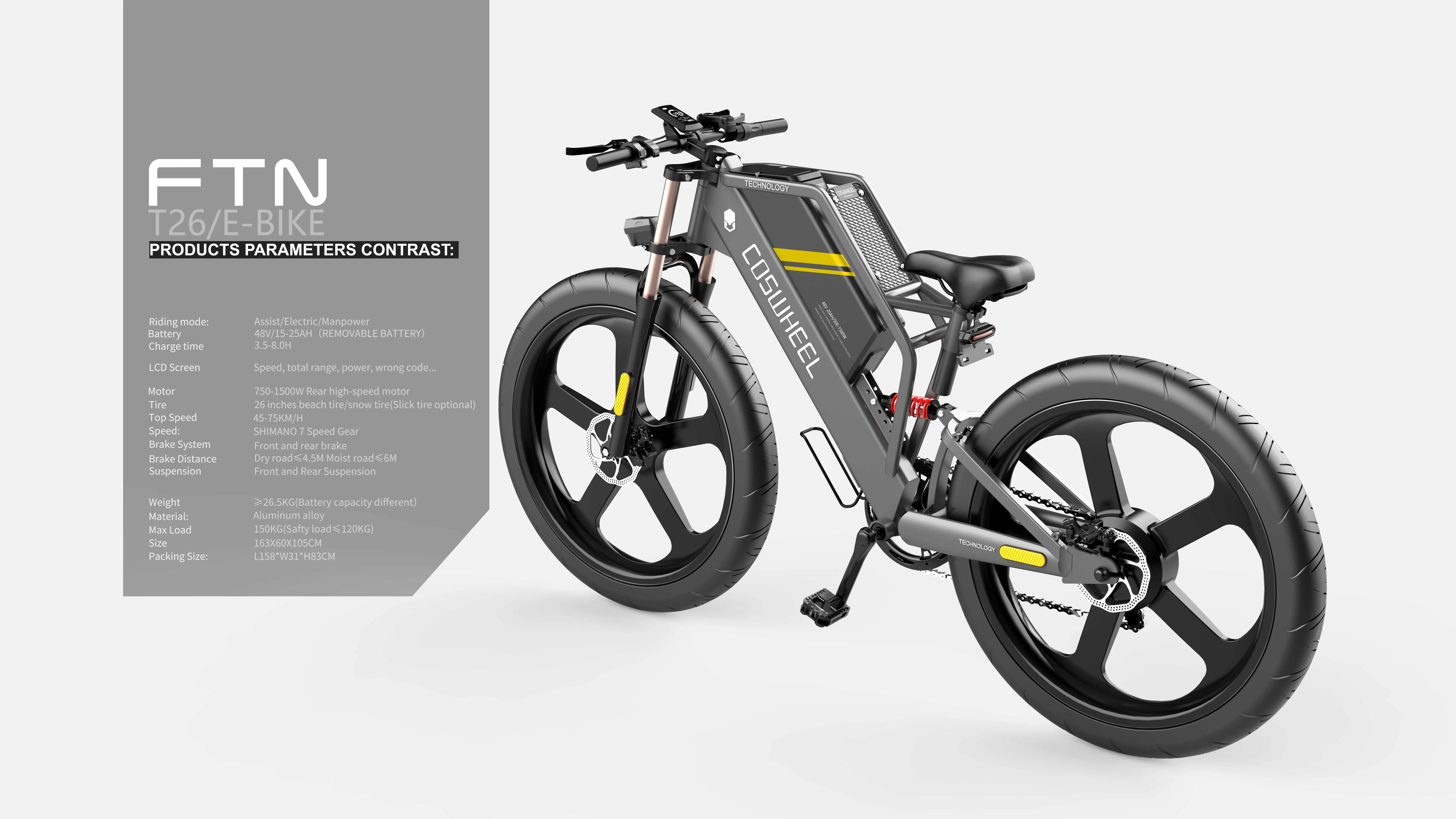 Coswheel T26 Electric Scooter 2 Wheel Fat Tire Popular 1000w 48v Ce