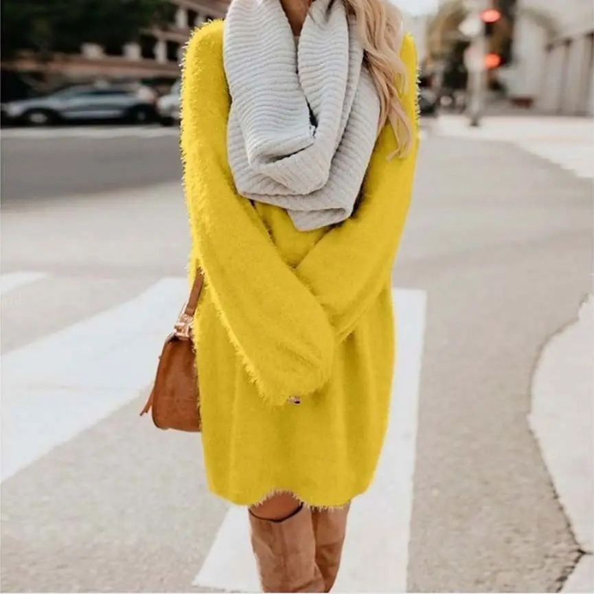 

Wholesale Stylish Casual Autumn Long Sleeve Oversized Winter Long Sweater Dress Women, Customized color