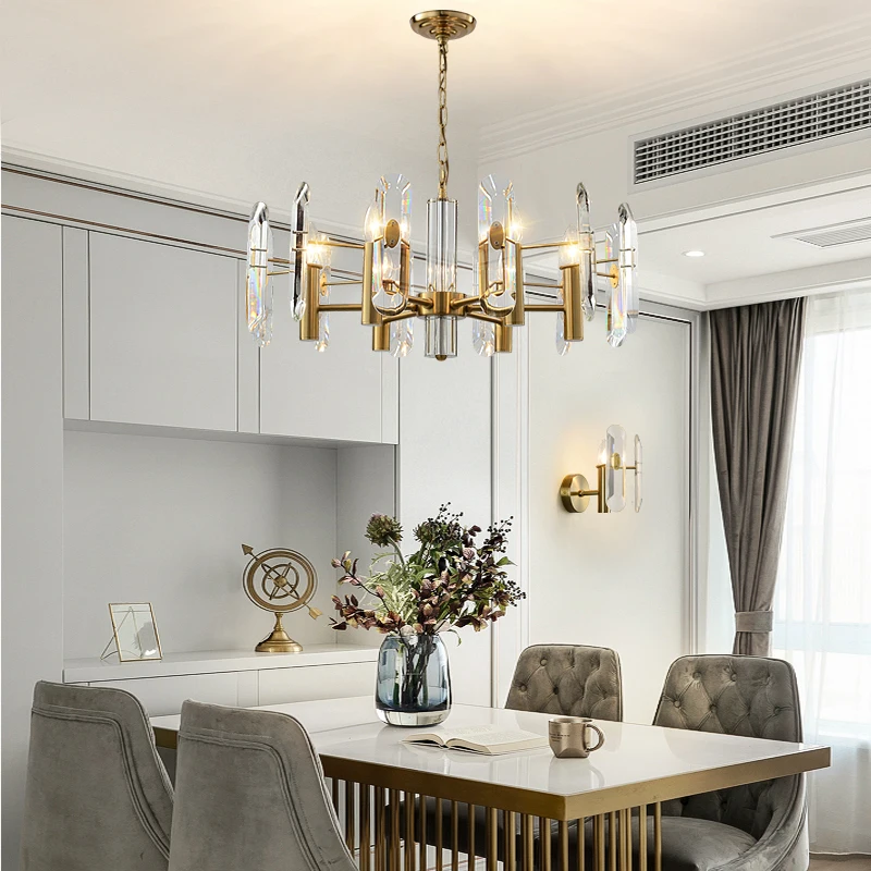 Hotel living room dining room luxury up and down glass tube chandelier lamp brass finish pendant light