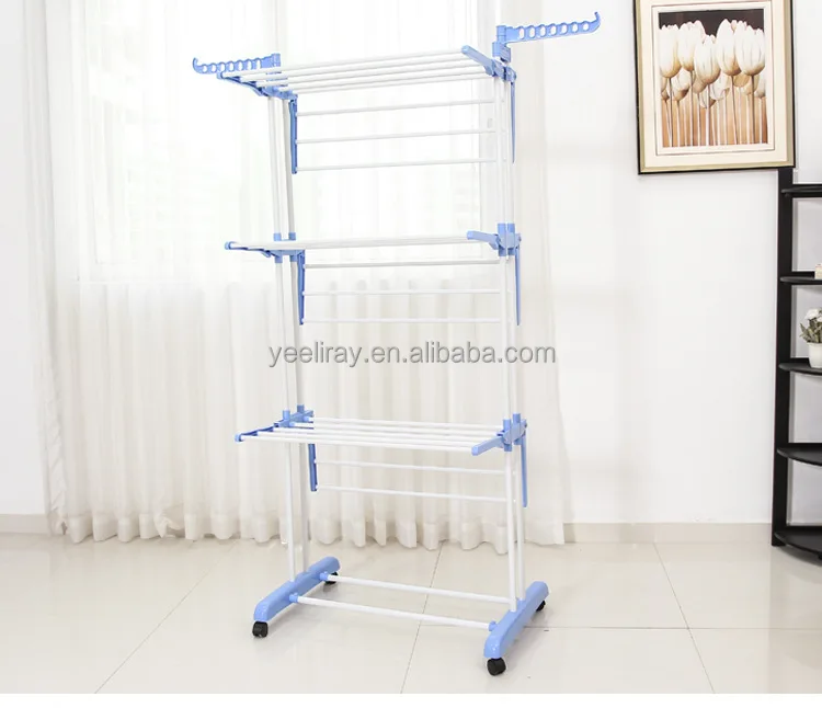 

Multi function 3 Tier Clothes Drying Rack Folding Laundry Dryer Hanger with wheels for Indoor Outdoor, Blue, orange, grey, pink