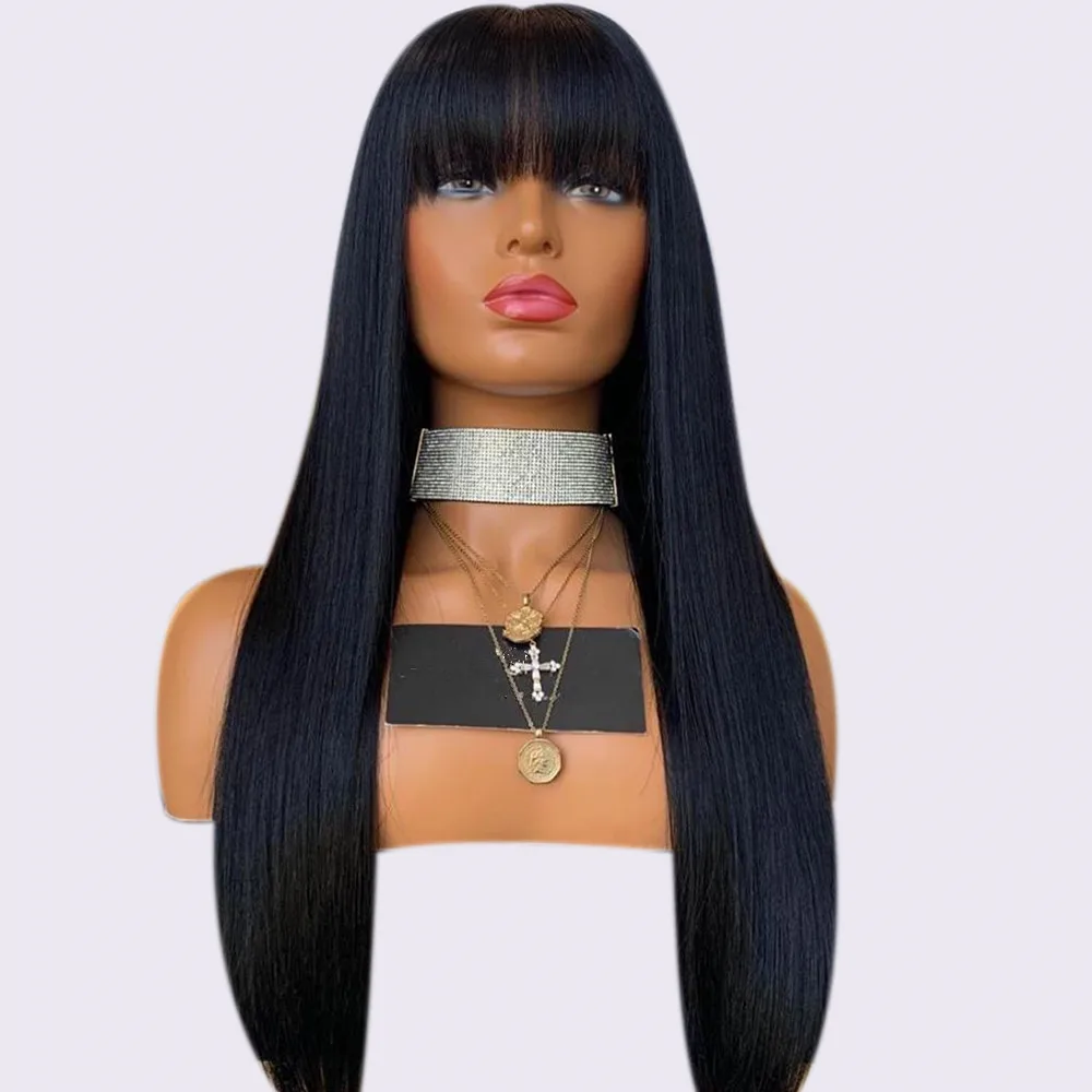 

Premier Cuticles Aligned Virgin Brazilian Hair 180% density transparent thin lace hd lace frontal wig with hair bang, Natural color