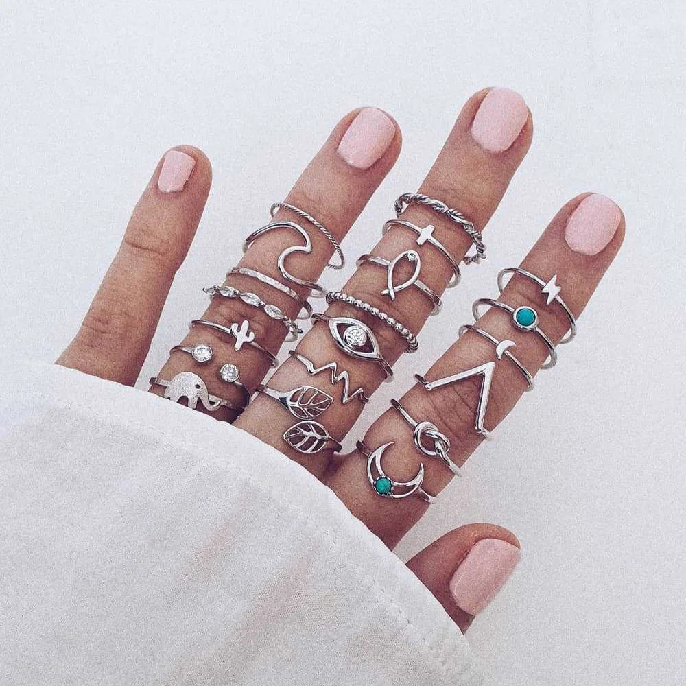 

Bohemian Womens Eye Moon Knot Boho Finger Rings Knuckle Stacking Ring Snake Ring