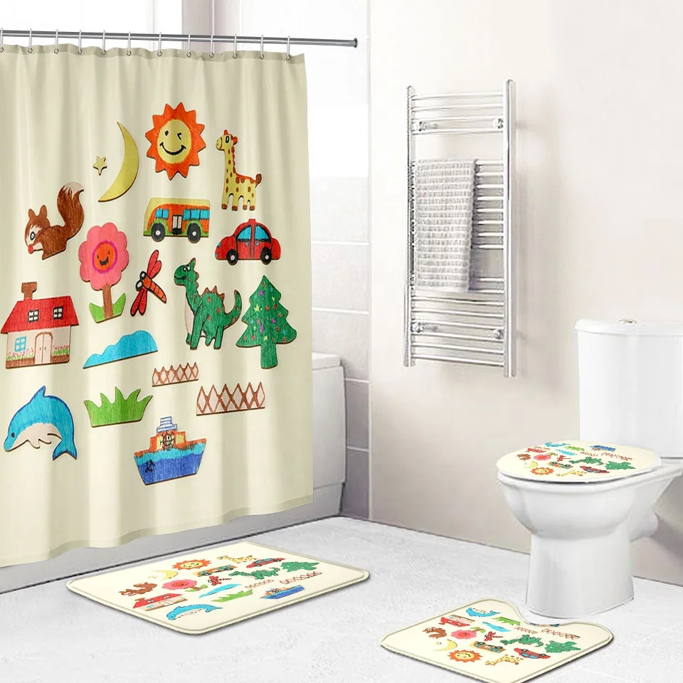 Popular 4 pieces of customized digital printing children's cartoon design bathroom shower curtain
Popular 4 pieces of customized digital printing children's cartoon design bathroom shower curtain