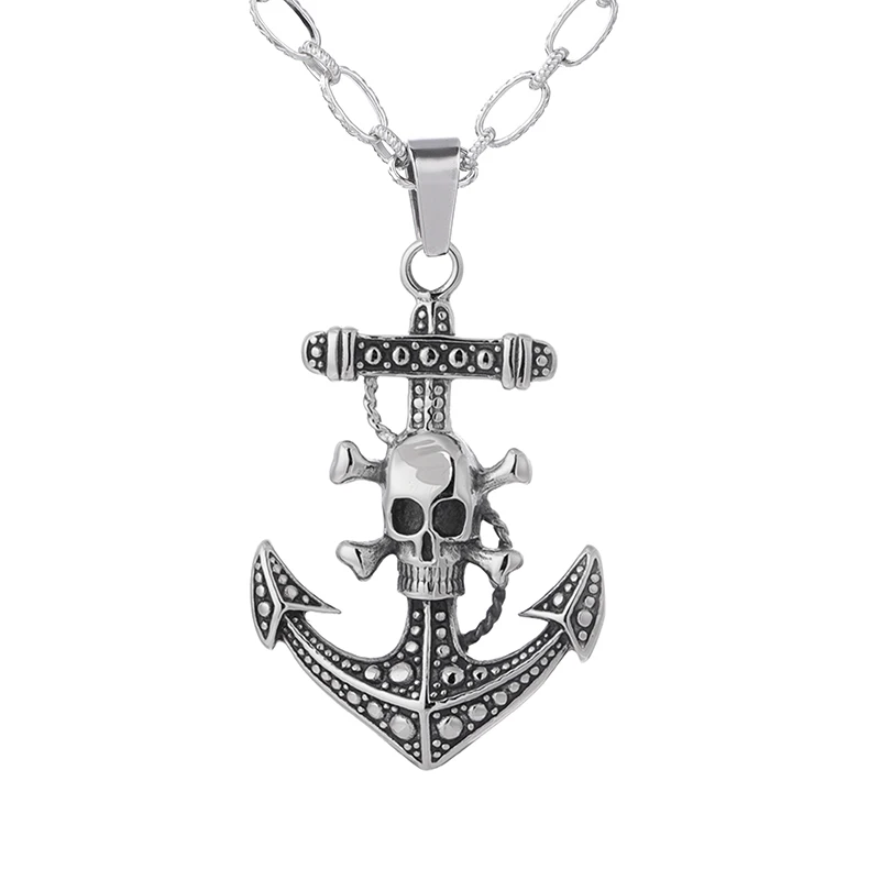 

high quality stainless steel 361punk skull anchor pendant necklace, Picture shows