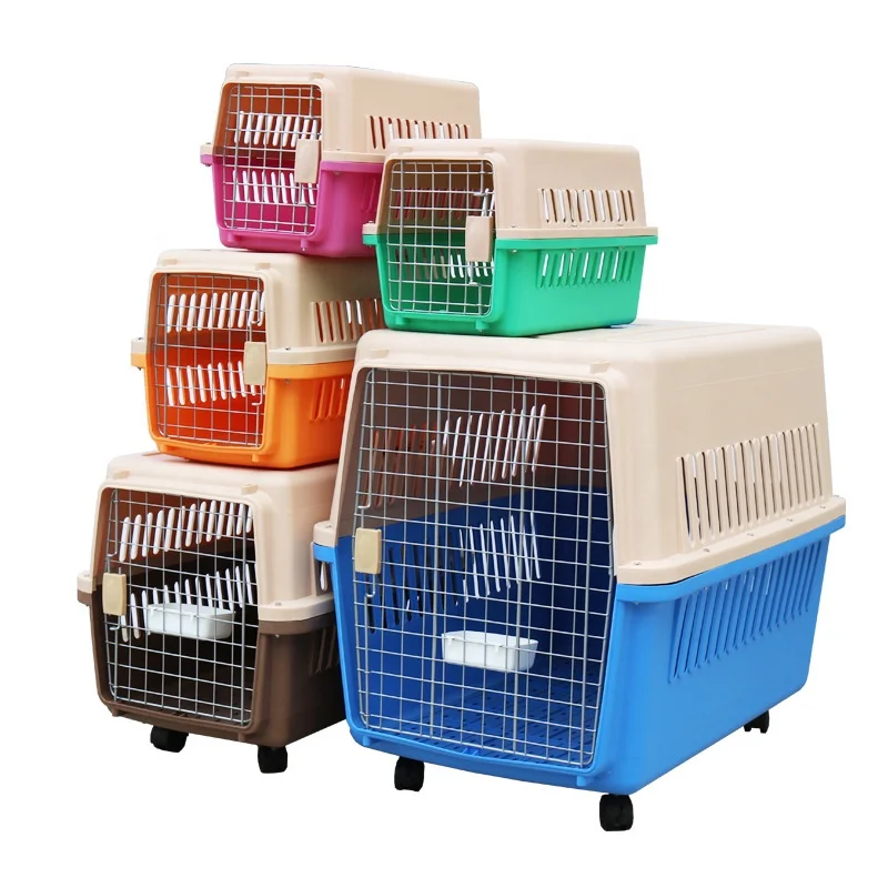 

Airline Approved Portable Plastic Large Pet Dog Cat Air Travel Sky Kennel Carrier Crate Cage, Brown,gray,blue,orange,pink