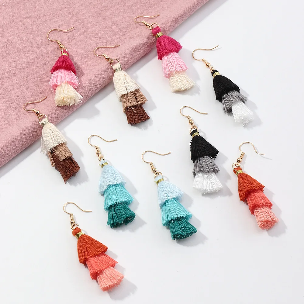 

Wholesale Bohemian Vintage Earrings Colorful Tassel Earrings Retro Temperament Earrings Jewelry For Women