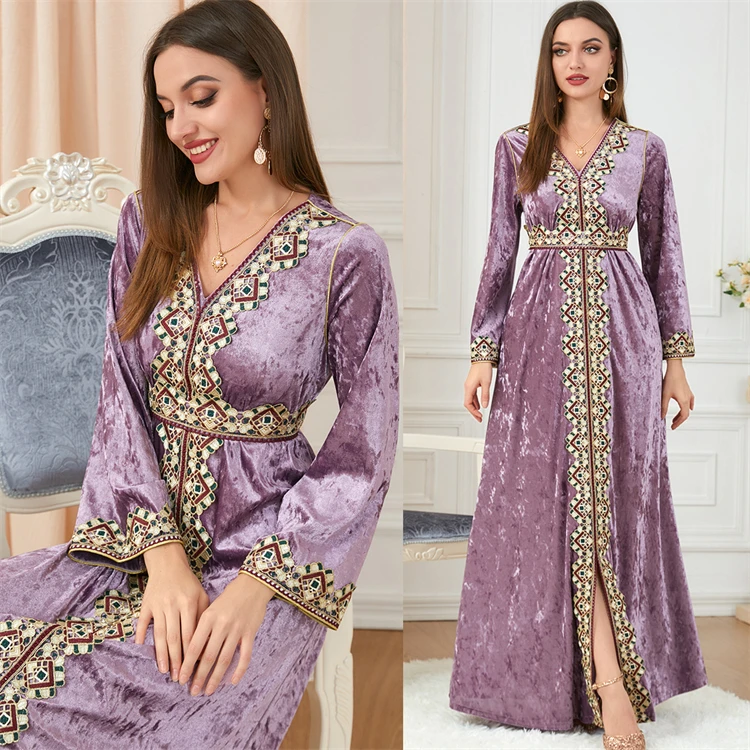 

Spring And Autumn High-end Muslim Women's Elegant Velvet Loose Casual Dress