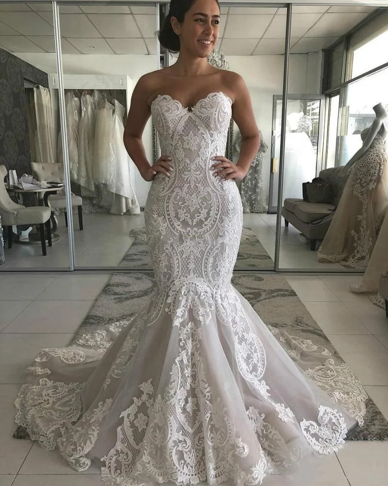 

Women Wholesale Price Luxury Bridal Lace Mermaid Wedding Gown, Ivory