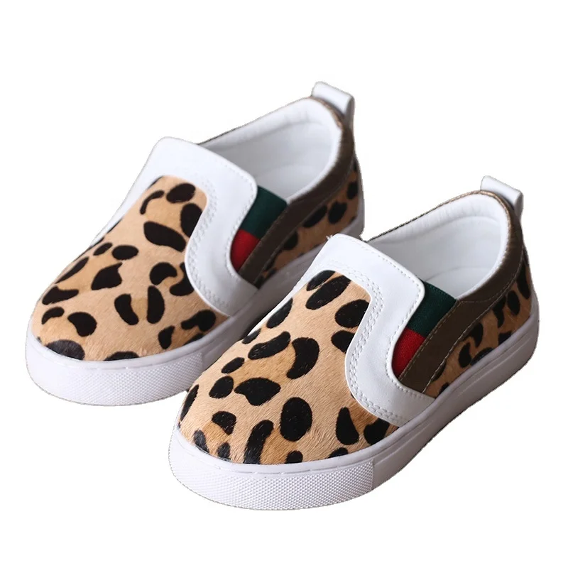 

New design slip on children fashion horsehair leather soft rubber sole children casual shoes sneakers, Leopard as picture